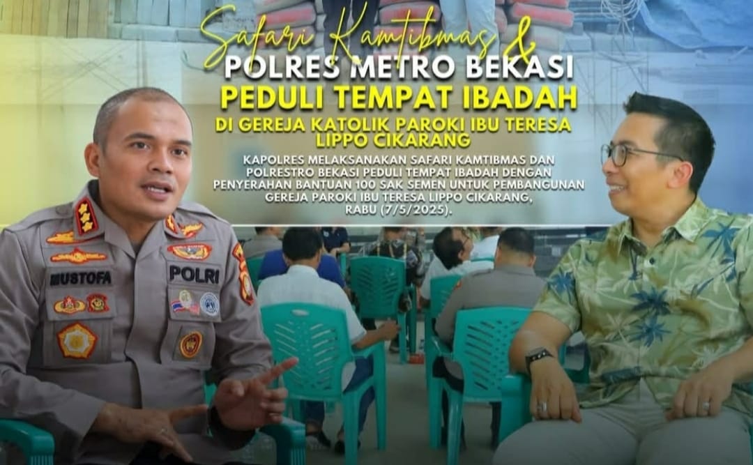 Kapolres Metro Bekasi Salurkan Bantuan Material Pembangunan Gereja Paroki Cikarang.